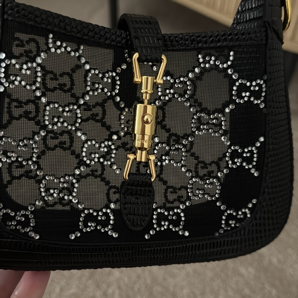 Gucci Black Monogram Mini Shoulder Bag with Gold Hardware - Picture 4 of 5